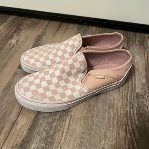 Vans Pink and White Checkerboard Slip-On Sneakers